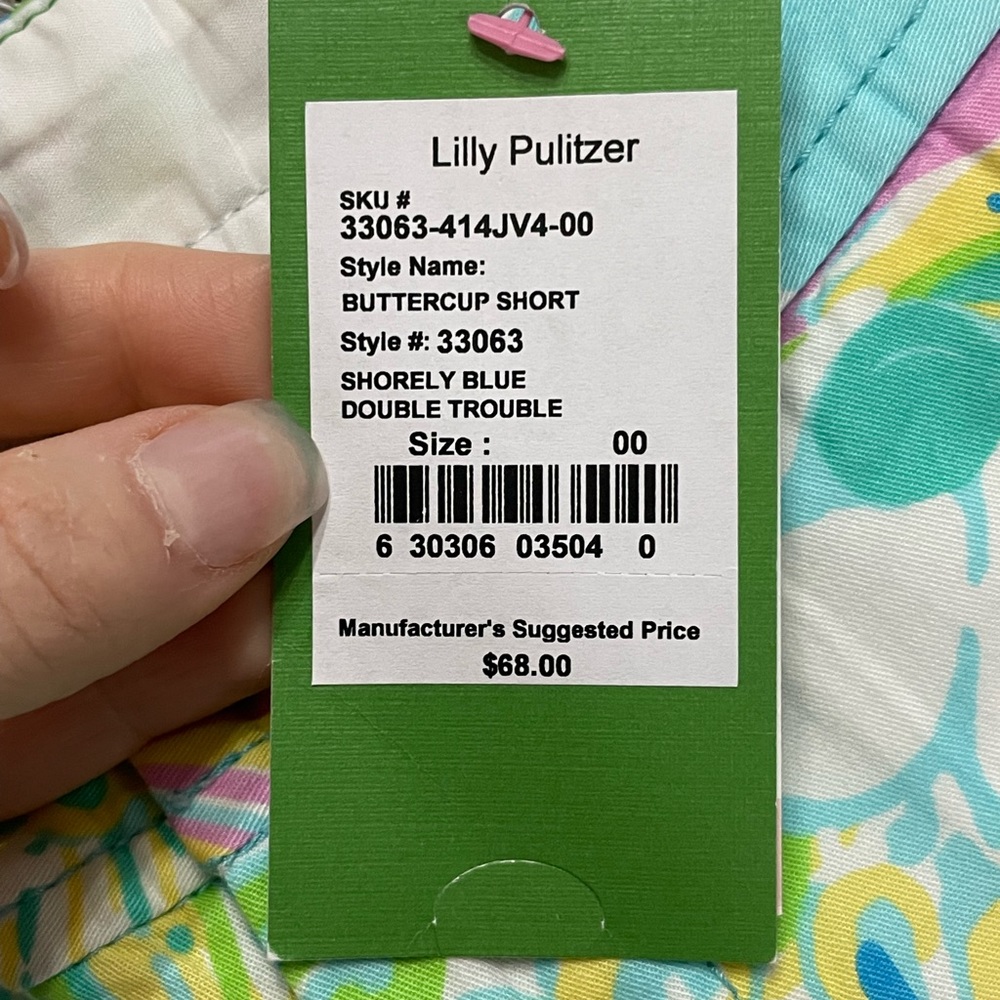 NWT Lilly Pulitzer scalloped edge shorts size 00 (xsmall) green and pink - Picture 3 of 4